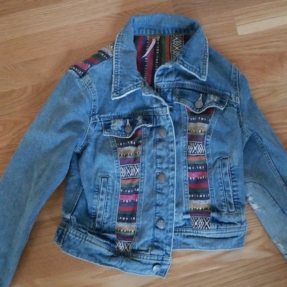 Free People Embroidered Denim Jacket sz 4